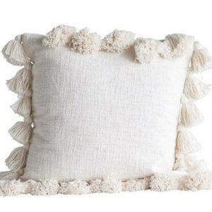 18" Cotton Pillow w/Tassels, Cream